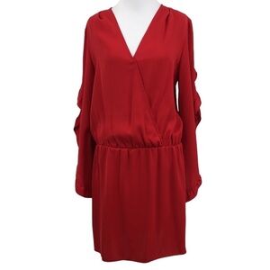 Amanda Uprichard Dress Womens Small Red Faux Wrap Ruffle‎ Long Sleeve